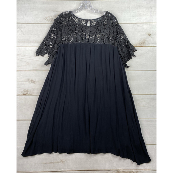 Lane Bryant Dress Womens Plus 22 Black Crochet Lace Pleated Minimal Boho Pockets - Picture 1 of 12
